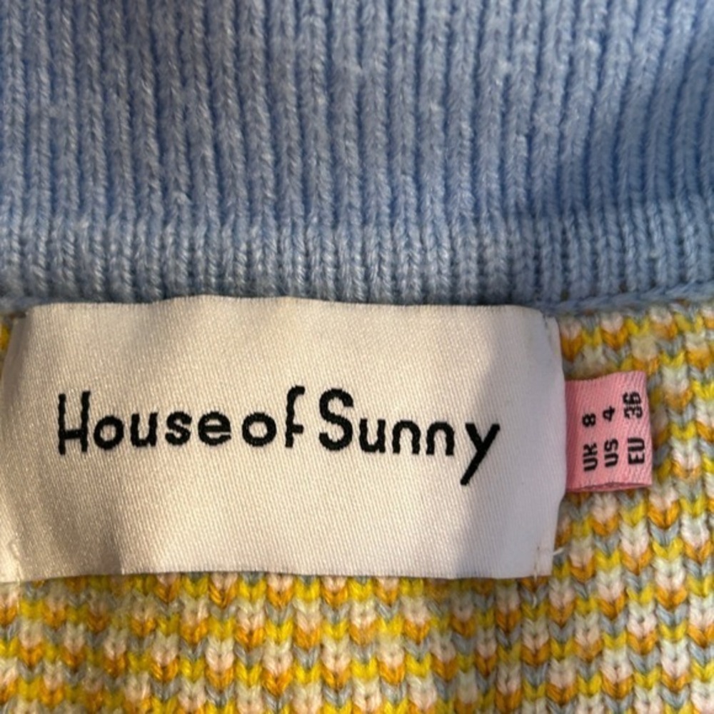 House of Sunny Mushroom Cardigan Smiley Daisy Knit Crop Sweater UK 8 - Picture 4 of 8